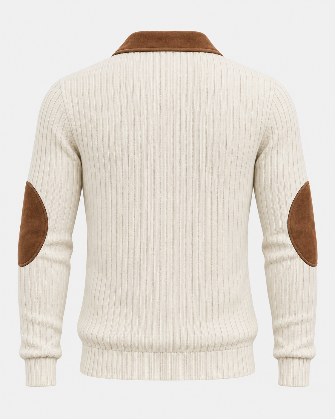 Norden Men's Ribbed Knit Half-Zip Jumper in beige, back view #Color_Beige