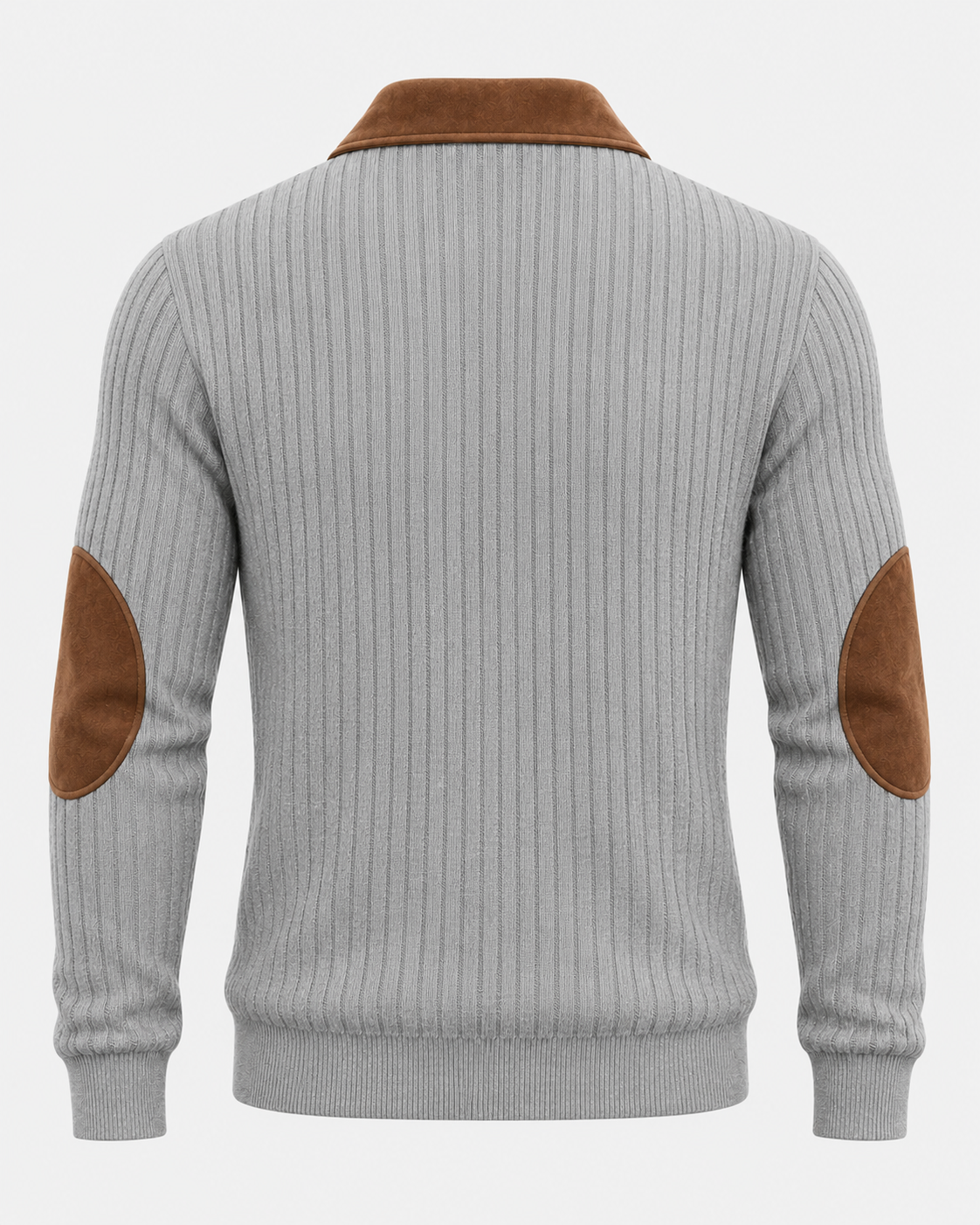 Norden Men's Ribbed Knit Half-Zip Jumper in gray, back view #Color_Gray