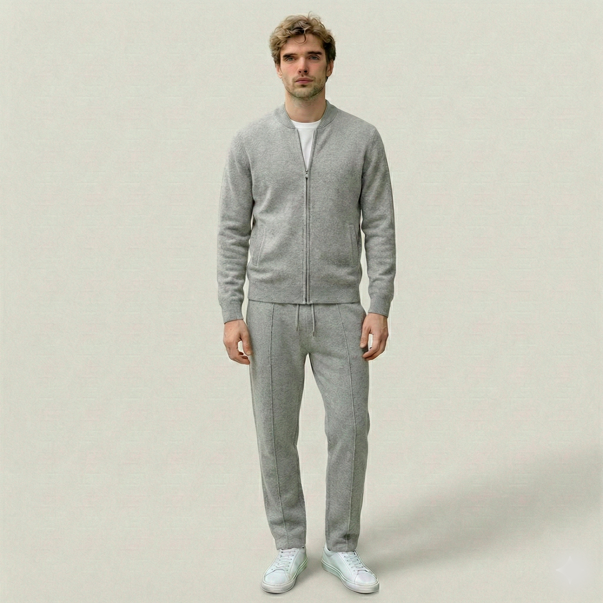 Norden Refined Merino Wool Tracksuit in light grey
