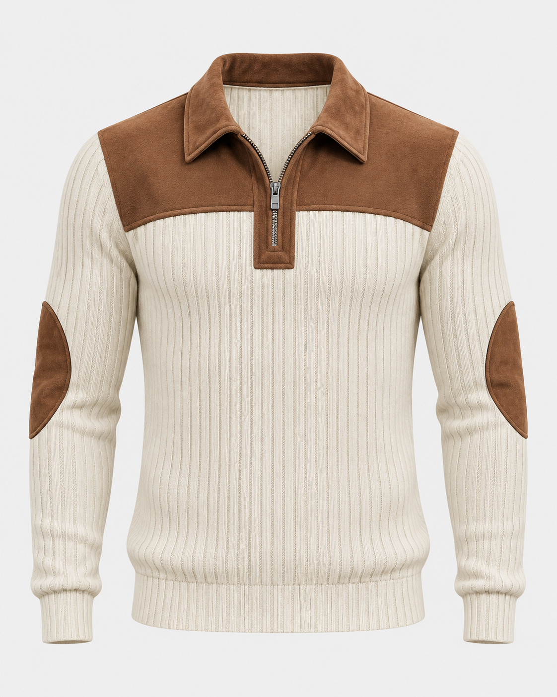 Norden Men's Ribbed Knit Half-Zip Jumper in beige #Color_Beige