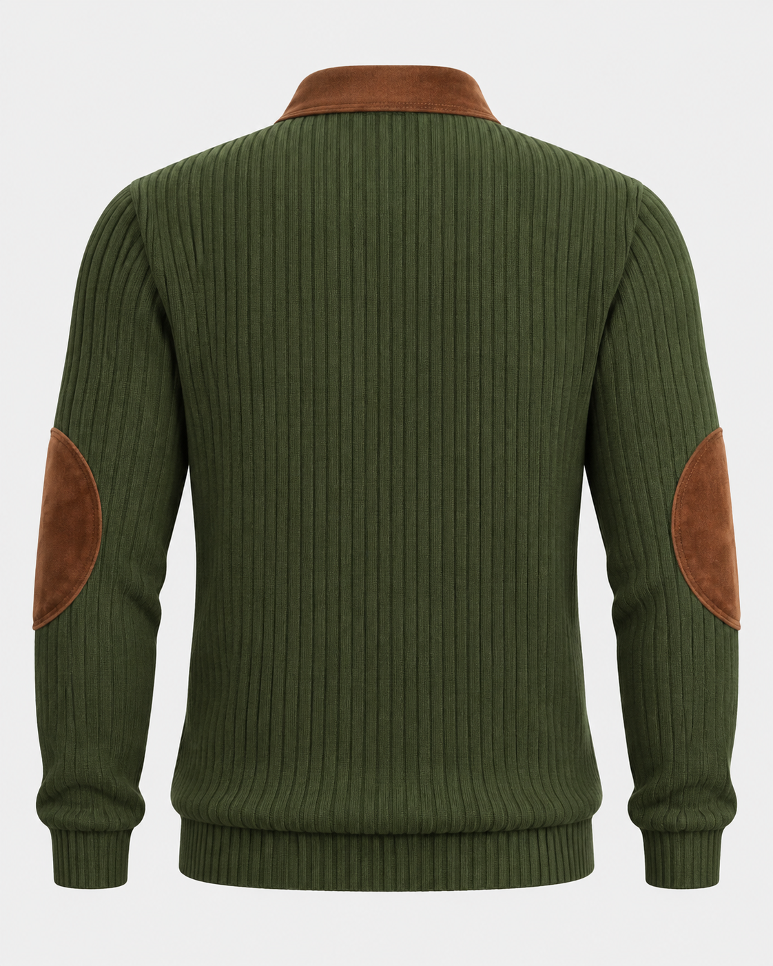 Norden Men's Ribbed Knit Half-Zip Jumper in green, back view #Color_Green