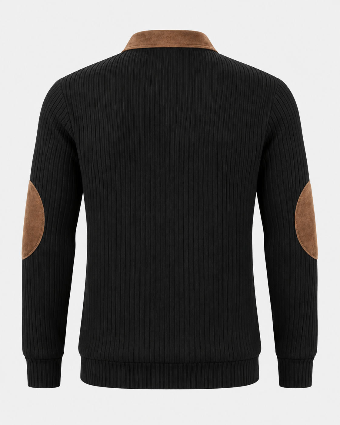 Norden Men's Ribbed Knit Half-Zip Jumper in black, back view #Color_Black