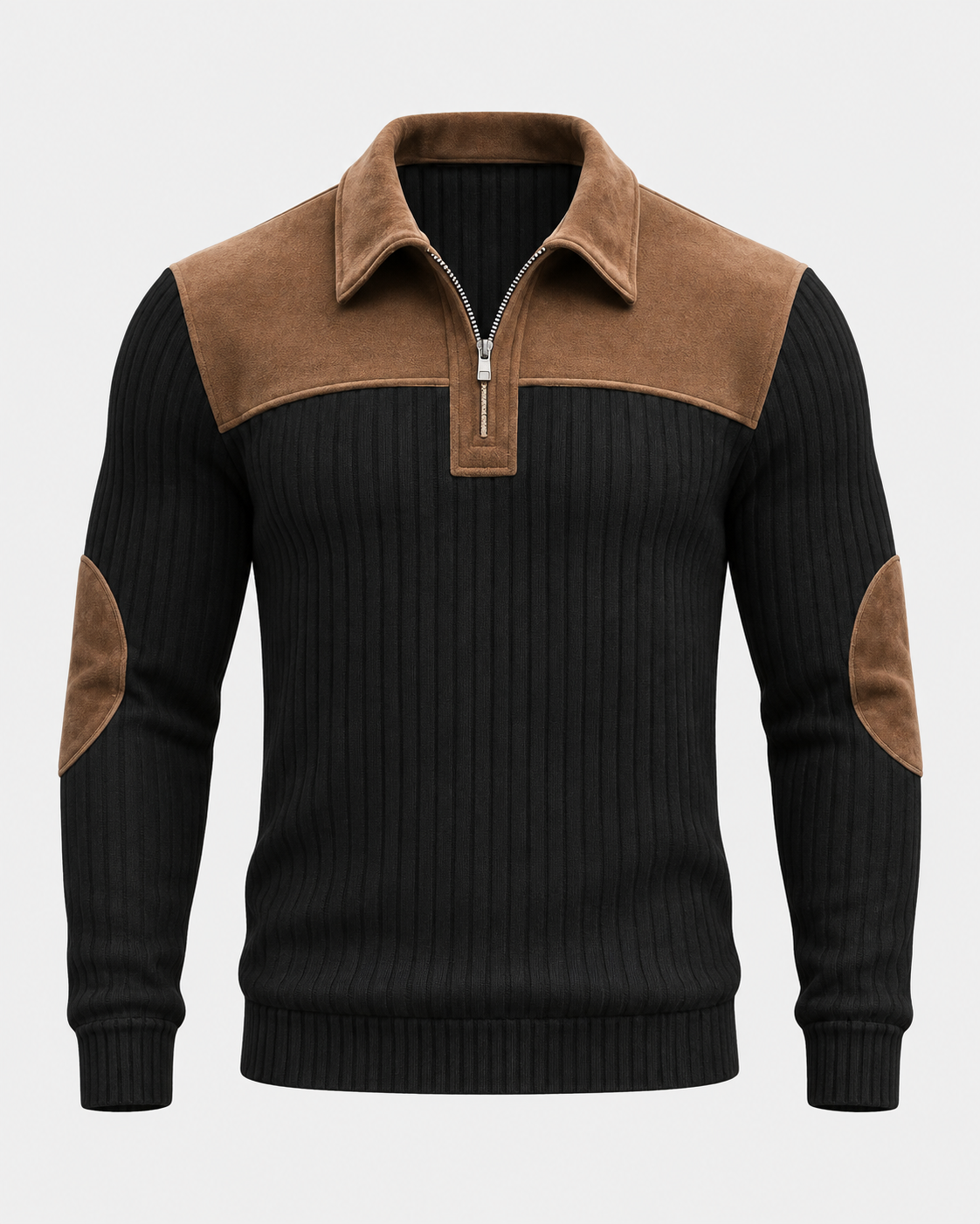 Norden Men's Ribbed Knit Half-Zip Jumper in black #Color_Black
