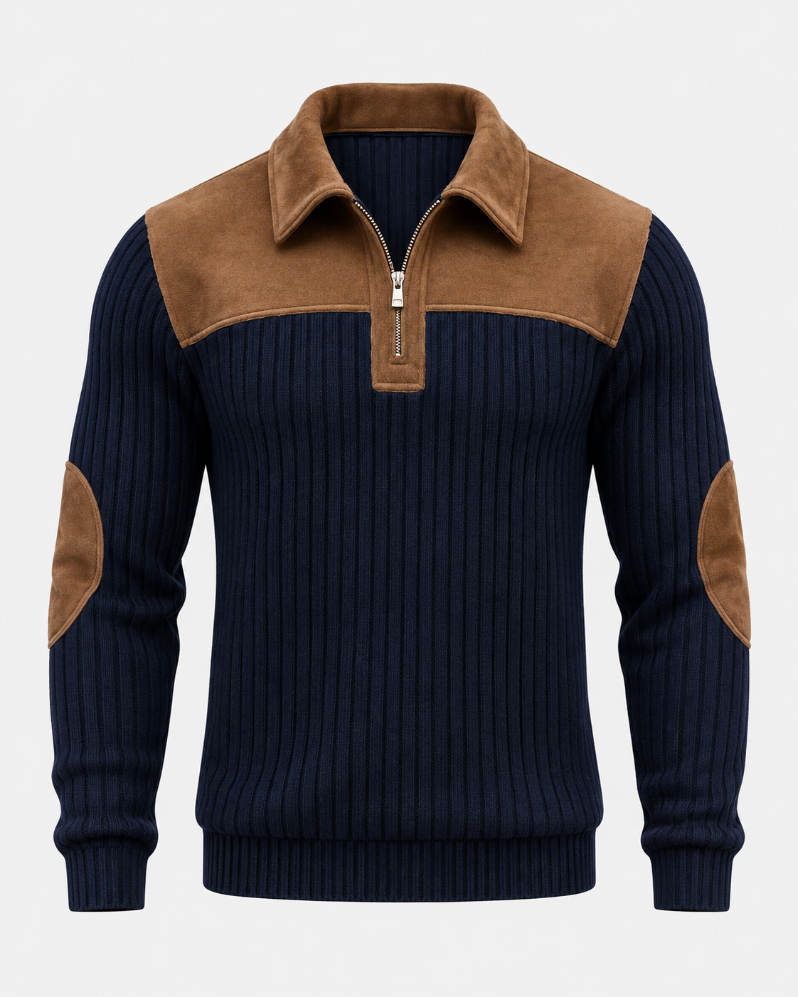 Norden Men's Ribbed Knit Half-Zip Jumper in navy blue #Color_Navy Blue