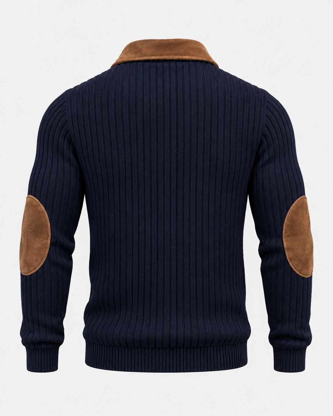 Norden Men's Ribbed Knit Half-Zip Jumper in navy blue, back view #Color_Navy Blue